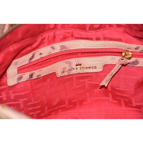 Elaine Turner Straw Purse With Snake Print Leather Bamboo Toggle Detail Handbag - Picture 8 of 8